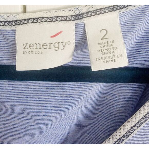 Chico's Zenergy 2  Sleeveless Tunic Top Size Large Blue White Striped Rouge Frnt - Picture 4 of 7